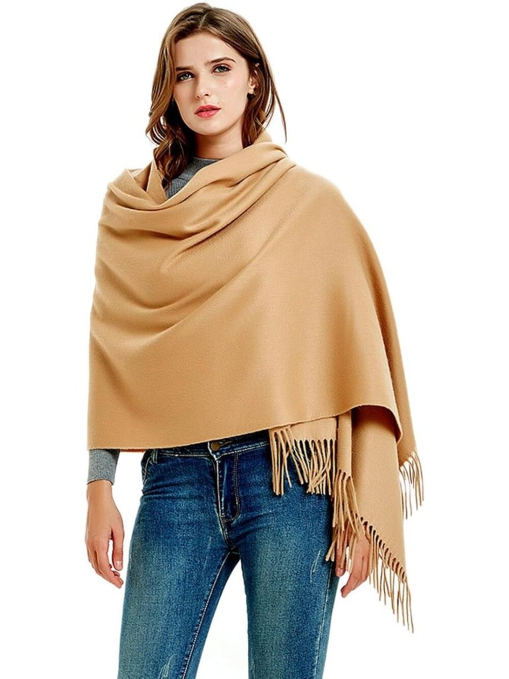 Cozy Thick Wool Shawl Pashmina Scarf - Large Travel Blanket Wrap for Winter